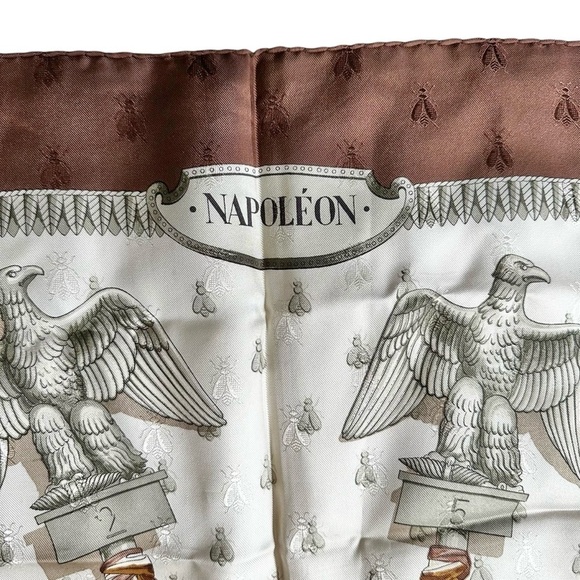 HERMES “Napoleon” 100% Silk Brown Blue & Cream Bumblebee Square Scarf Carre 90 - Picture 10 of 13